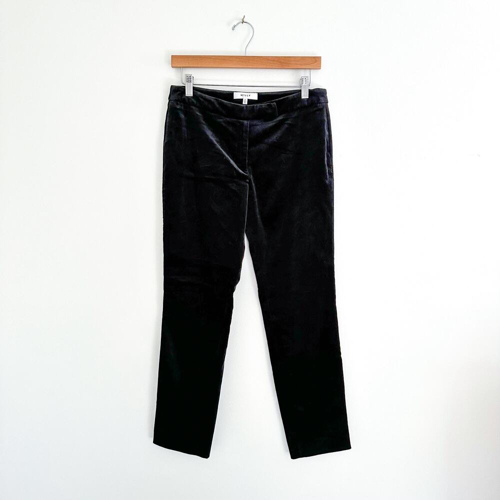Milly Velvet Flat Front Trouser Dress Pants Black 2